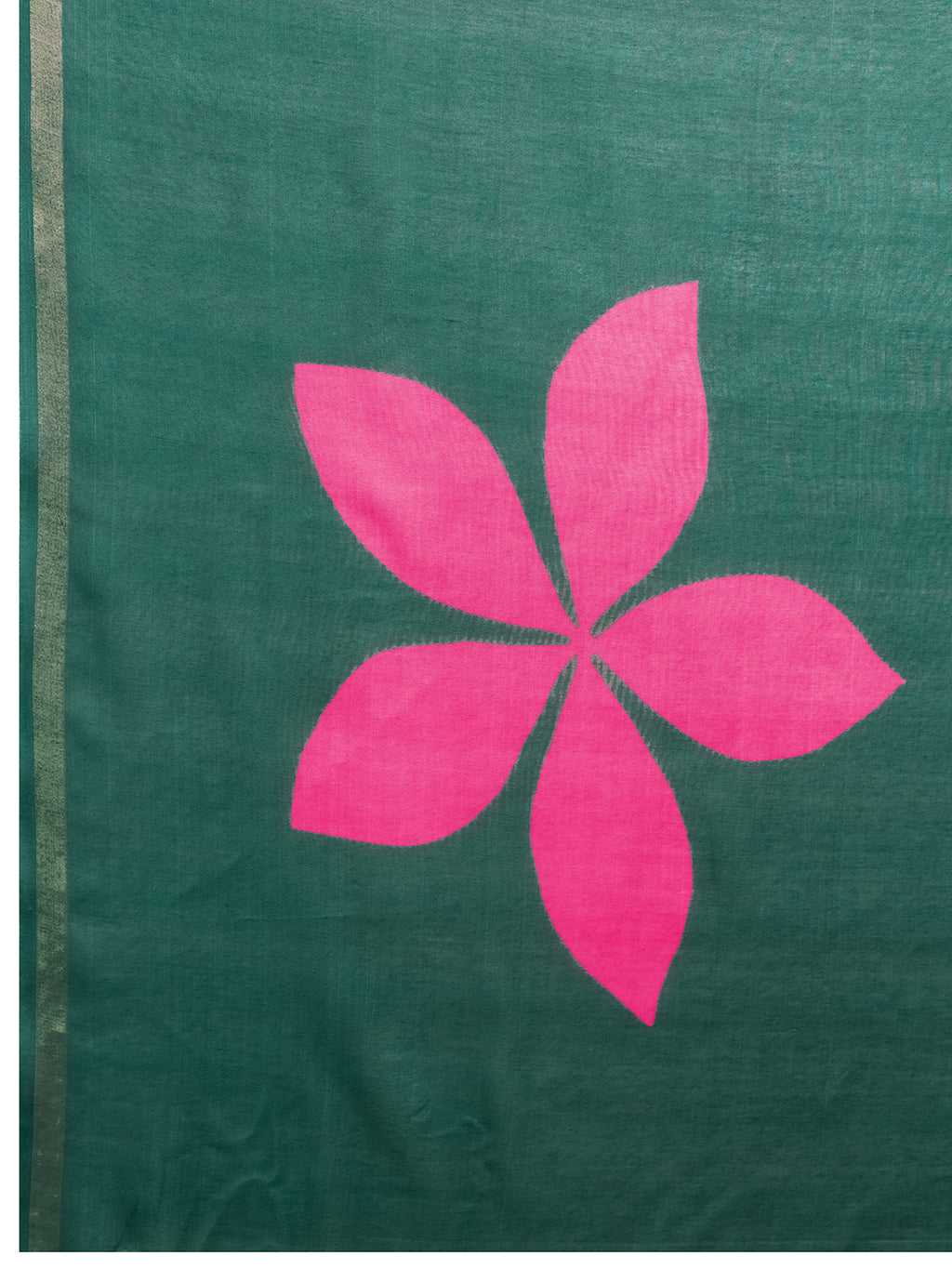 Fabrica Vibe Dark Green Handwoven Cotton Saree with Pink Floral Motifs