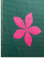 Fabrica Vibe Dark Green Handwoven Cotton Saree with Pink Floral Motifs