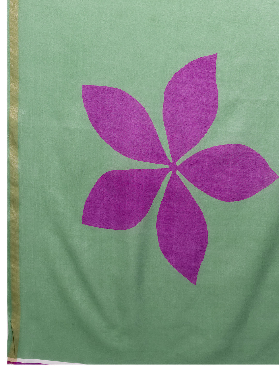 Fabrica Vibe Sage Green Handwoven Cotton Saree with Purple Floral Motifs