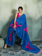 Fabrica Vibe Royal Blue Handwoven Cotton Saree with Magenta Floral Motifs