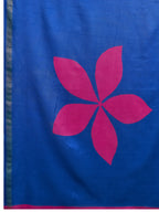Fabrica Vibe Royal Blue Handwoven Cotton Saree with Magenta Floral Motifs