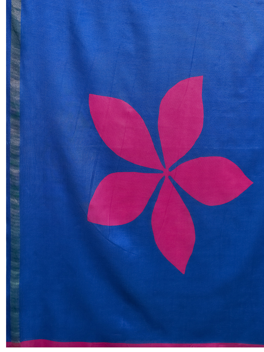 Fabrica Vibe Royal Blue Handwoven Cotton Saree with Magenta Floral Motifs