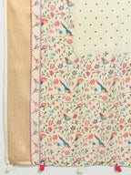 Fabrica Vibe Cream Handwoven Linen Saree with Floral & Bird Motifs