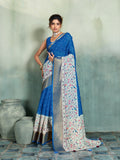Fabrica Vibe Royal Blue Handwoven Saree with Floral & Bird Motifs