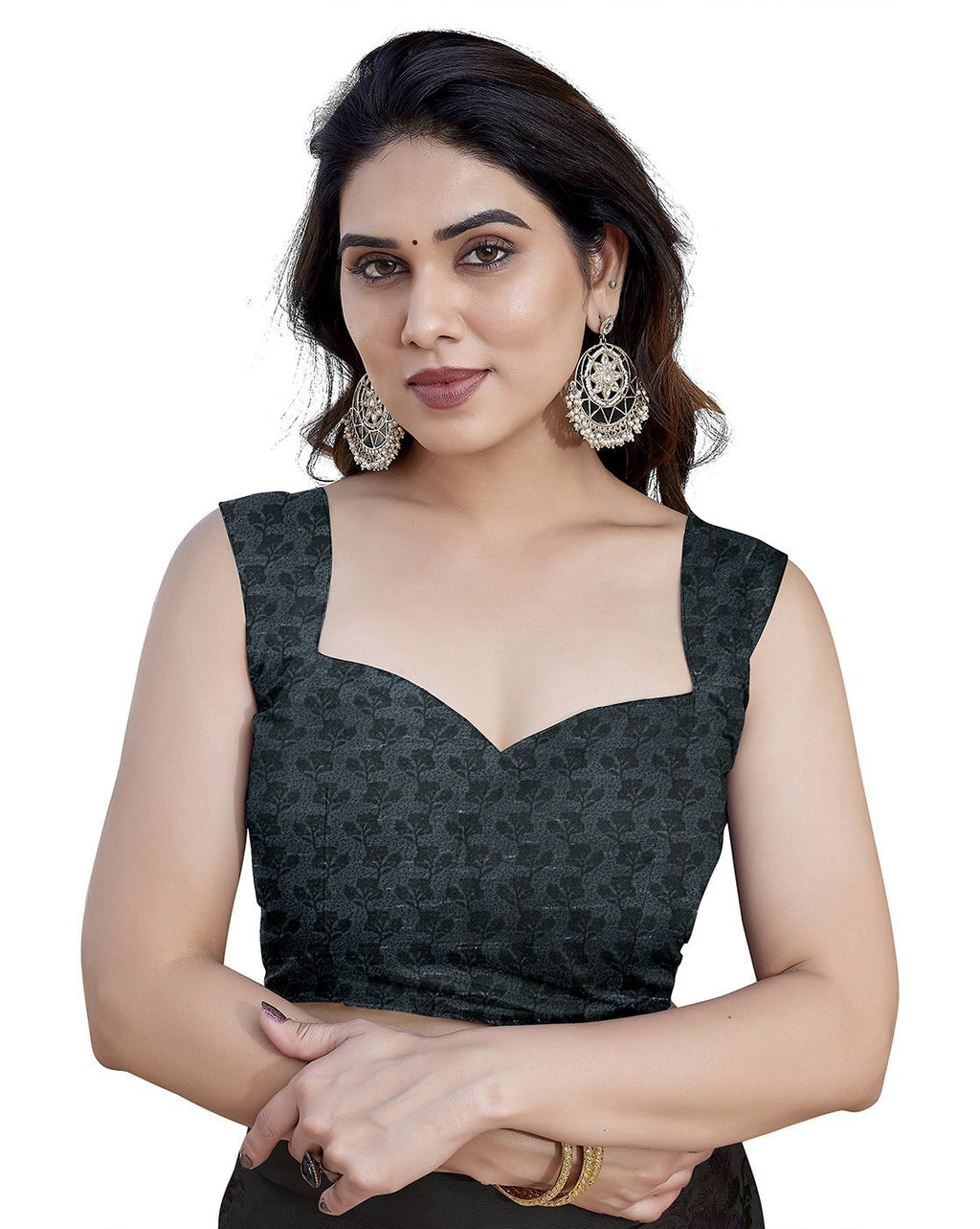 Fabrica Vibe Black Floral Printed Chiffon Saree with Designer Blouse