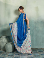 Fabrica Vibe Royal Blue Handwoven Saree with Floral & Bird Motifs