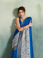 Fabrica Vibe Royal Blue Handwoven Saree with Floral & Bird Motifs