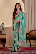 Fabrica Vibe Vichitra Bandhani Sea Green Woven Saree with Zari Embroidery