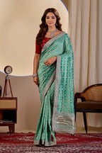Fabrica Vibe Vichitra Bandhani Sea Green Woven Saree with Zari Embroidery