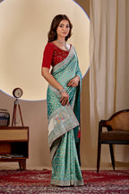 Fabrica Vibe Vichitra Bandhani Sea Green Woven Saree with Zari Embroidery