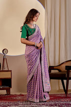 Fabrica Vibe Vichitra Purple Bandhani Woven Saree with Zari Embroidery