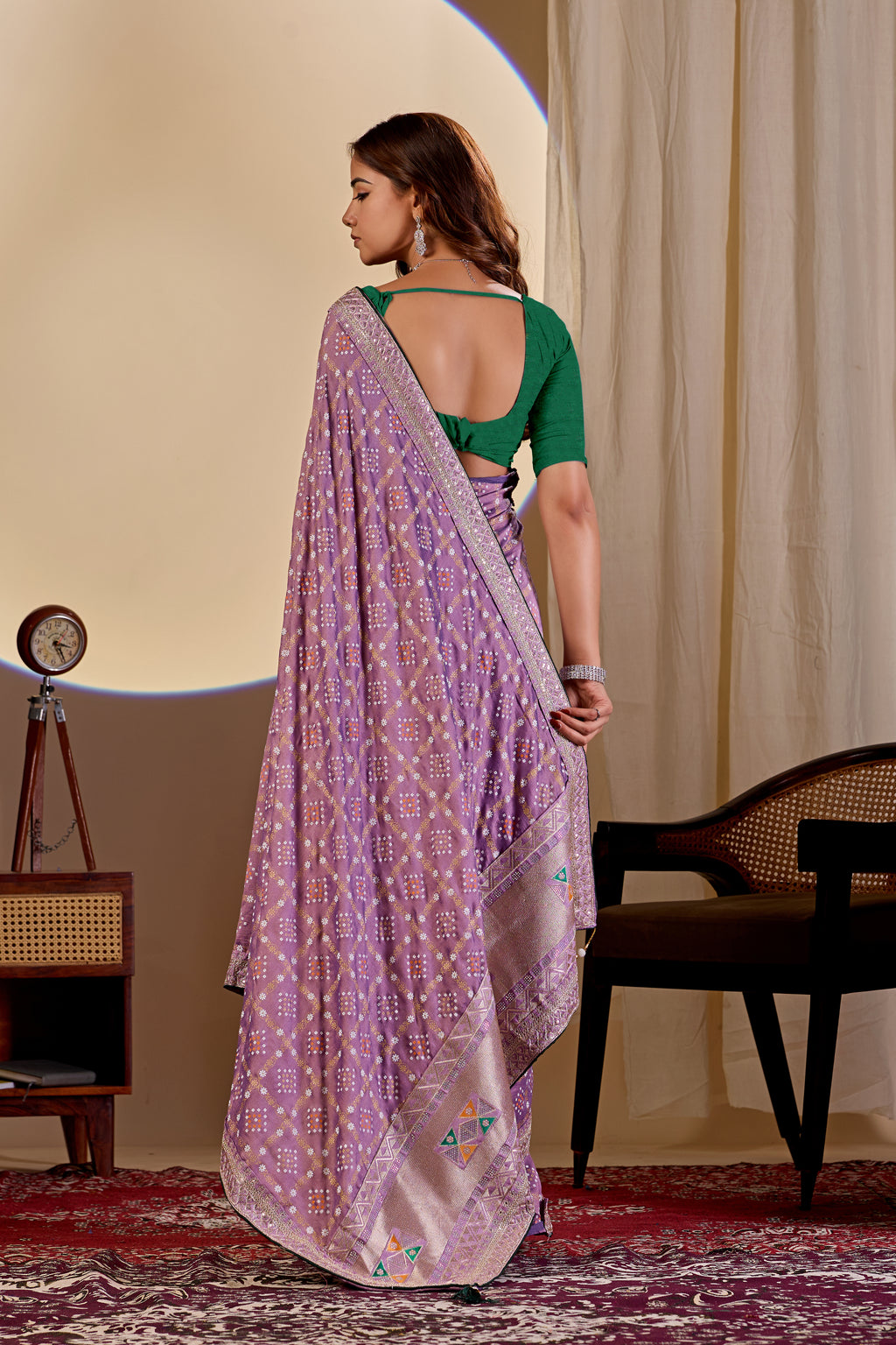Fabrica Vibe Vichitra Purple Bandhani Woven Saree with Zari Embroidery