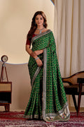 Fabrica Vibe Vichitra Green Bandhani Woven Saree with Zari Embroidery