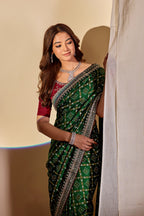 Fabrica Vibe Vichitra Green Bandhani Woven Saree with Zari Embroidery
