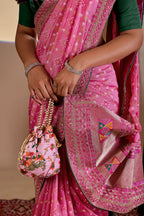 Fabrica Vibe Vichitra Pink Bandhani Woven Saree with Zari Embroidery