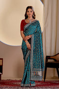 Fabrica Vibe Teal Blue Vichitra Bandhani Woven Saree with Zari Work