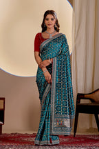 Fabrica Vibe Teal Blue Vichitra Bandhani Woven Saree with Zari Work