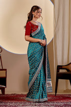 Fabrica Vibe Teal Blue Vichitra Bandhani Woven Saree with Zari Work