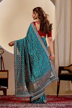 Fabrica Vibe Teal Blue Vichitra Bandhani Woven Saree with Zari Work
