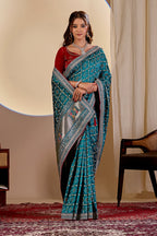 Fabrica Vibe Teal Blue Vichitra Bandhani Woven Saree with Zari Work