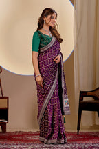 Fabrica Vibe Wine Purple Vichitra Bandhani Woven Saree with Zari Work