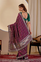 Fabrica Vibe Wine Purple Vichitra Bandhani Woven Saree with Zari Work
