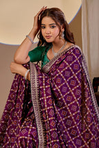 Fabrica Vibe Wine Purple Vichitra Bandhani Woven Saree with Zari Work