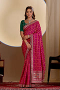 Fabrica Vibe Rani Pink Vichitra Bandhani Designer Saree with Zari Work