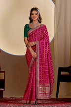 Fabrica Vibe Rani Pink Vichitra Bandhani Designer Saree with Zari Work