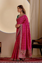 Fabrica Vibe Rani Pink Vichitra Bandhani Designer Saree with Zari Work