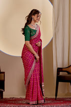 Fabrica Vibe Rani Pink Vichitra Bandhani Designer Saree with Zari Work