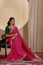 Fabrica Vibe Rani Pink Vichitra Bandhani Designer Saree with Zari Work