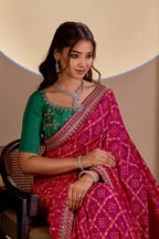 Fabrica Vibe Rani Pink Vichitra Bandhani Designer Saree with Zari Work