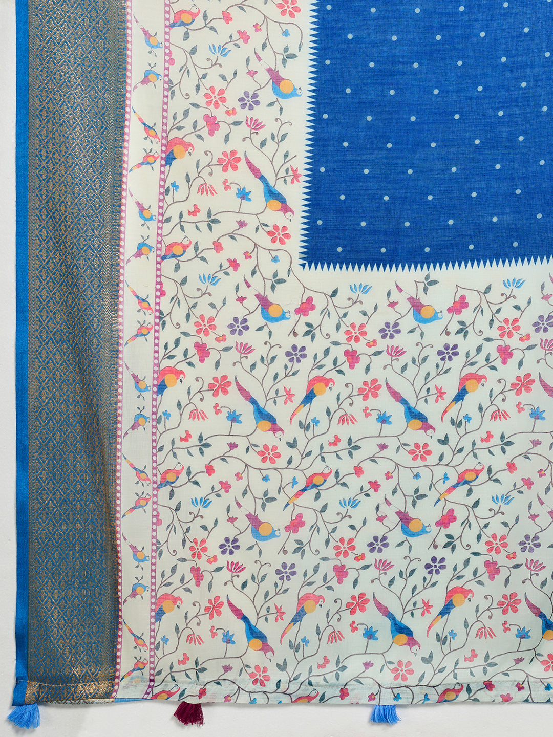 Fabrica Vibe Royal Blue Handwoven Saree with Floral & Bird Motifs