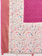 Fabrica Vibe Pink Linen Handwoven Saree with Floral Bird Print & Woven Border