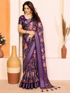 Fabrica Vibe Premium Cotton Silk Purple Kalamkari Print Saree with Zari Woven Border