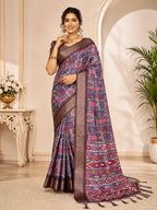 Fabrica Vibe Purple Floral Handwoven Cotton Saree with Unstitched Blouse Piece