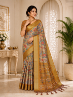 Fabrica Vibe Women's Premium Handwoven Cotton Floral Woven Design Saree with Unstitched Blouse | Traditional Bengal Handloom | Festive Wear