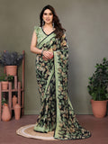Fabrica Vibe Sage Green Floral Leaf Printed Saree with Designer Blouse