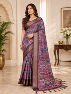 Fabrica Vibe Purple Floral Handwoven Cotton Saree with Unstitched Blouse Piece