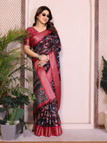 Fabrica Vibe Black Floral Handwoven Cotton Saree with Unstitched Blouse Piece