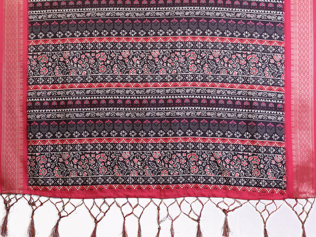Fabrica Vibe Black Floral Handwoven Cotton Saree with Unstitched Blouse Piece