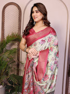 Fabrica Vibe Light Yellow Floral Handwoven Cotton Saree with Unstitched Blouse Piece
