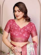 Fabrica Vibe Light Yellow Floral Handwoven Cotton Saree with Unstitched Blouse Piece