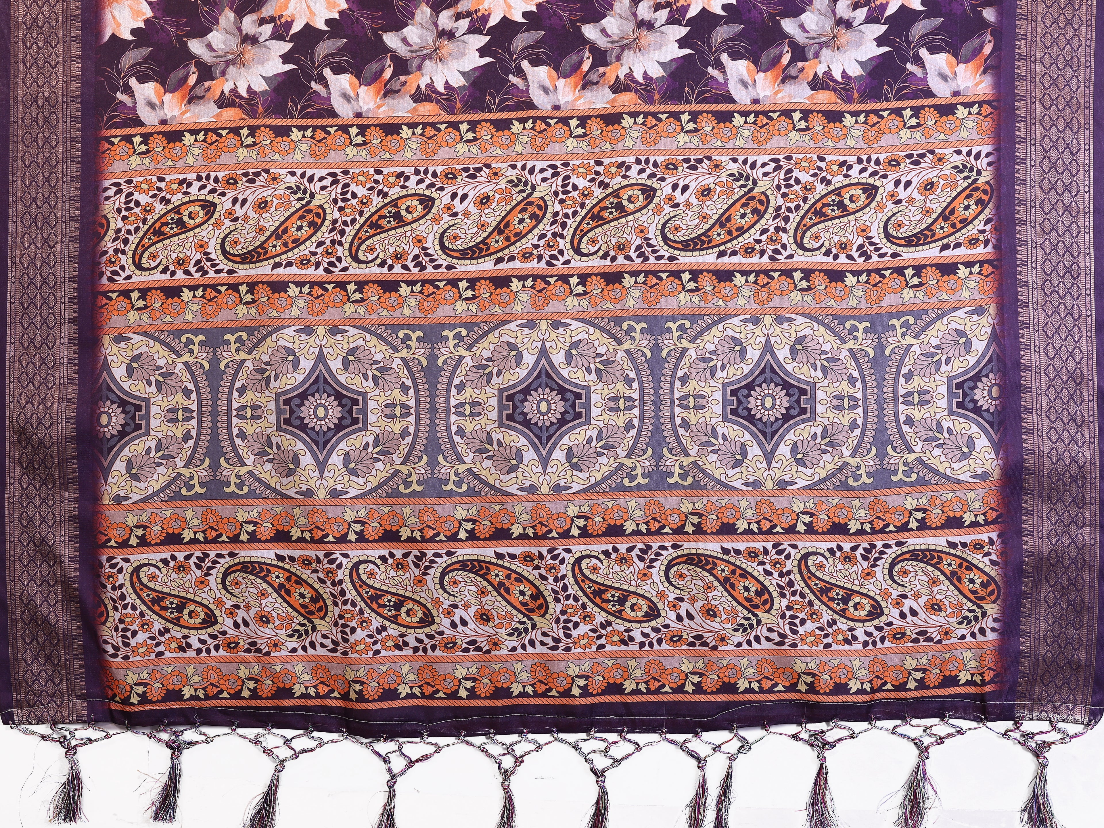 Fabrica Vibe Purple Floral Handwoven Cotton Saree with Unstitched Blouse Piece