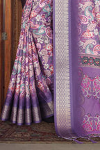 Fabrica Vibe Handwoven Bengal Cotton Saree with Paisley Floral Print & Woven Border - Purple