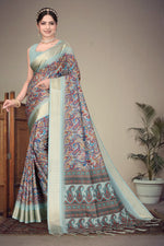 Fabrica Vibe Handwoven Bengal Cotton Saree with Paisley Print & Woven Border - Olive Mint Green