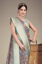 Fabrica Vibe Handwoven Bengal Cotton Saree with Paisley Print & Woven Border - Olive Mint Green