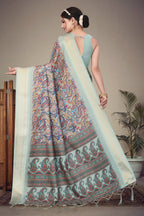 Fabrica Vibe Handwoven Bengal Cotton Saree with Paisley Print & Woven Border - Olive Mint Green