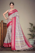 Fabrica Vibe Handwoven Bengal Cotton Saree with Traditional Geometric Woven Design – Rani Pink Border